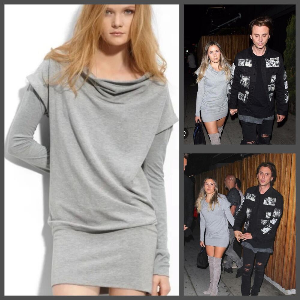 Diane Von Furstenberg Financier Sweatshirt Dress Small Gray Long Sleeve Cowl